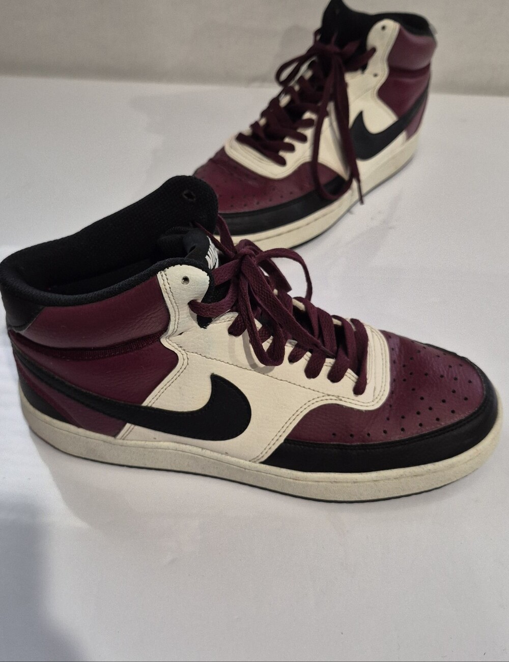 Nike Court Vision Mid Next Nature Maroon and White High-Top Sneakers Size 10